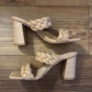 Braided Tan Block Heel Sandals